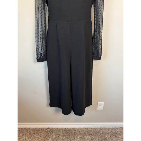 Adelyn Rae Sz L Black Jumpsuit Open Back Sheer Sleeves Wide Leg Classic Elegant - Picture 4 of 15